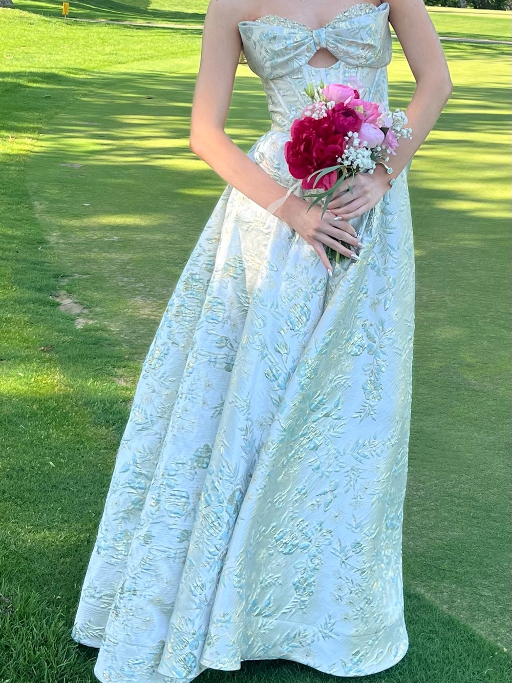 Zara Strapless Light Mint Brocade Gown